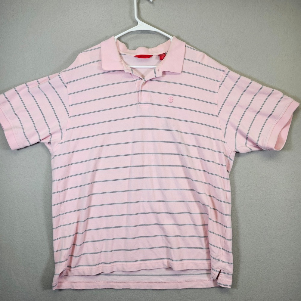 IZOD Mens Pink Striped Short Sleeve Cotton Pique Polo Shirt XL